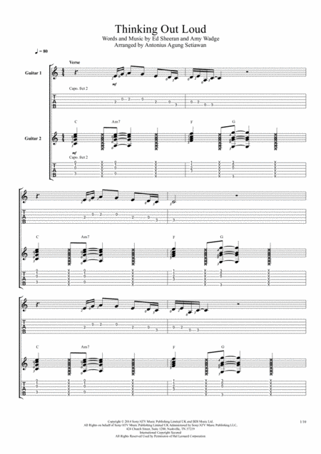 Free Sheet Music Thinking Out Loud Fingerstyle Guitar Duet