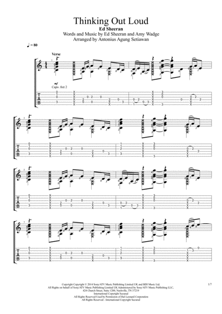Free Sheet Music Thinking Out Loud Fingerstyle Guitar Solo