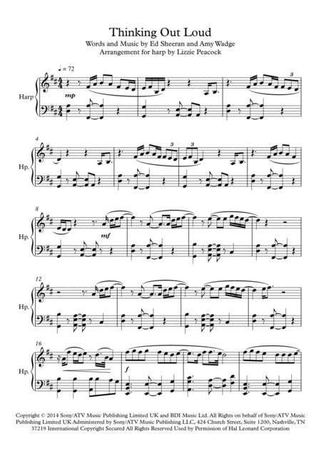 Thinking Out Loud Harp Solo Sheet Music