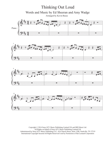 Thinking Out Loud Original Key Piano Sheet Music