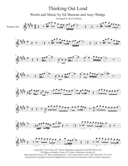 Free Sheet Music Thinking Out Loud Original Key Soprano Sax