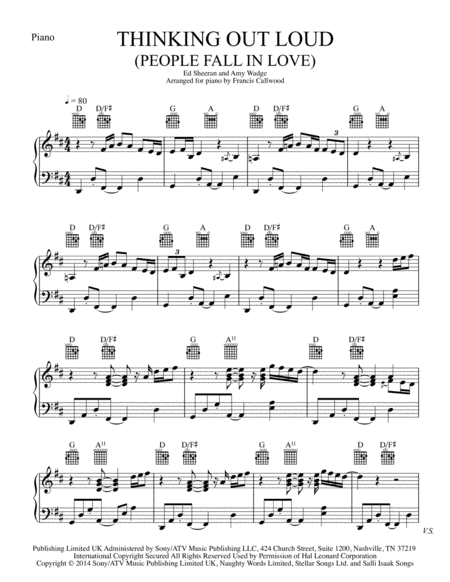 Free Sheet Music Thinking Out Loud People Fall In Love