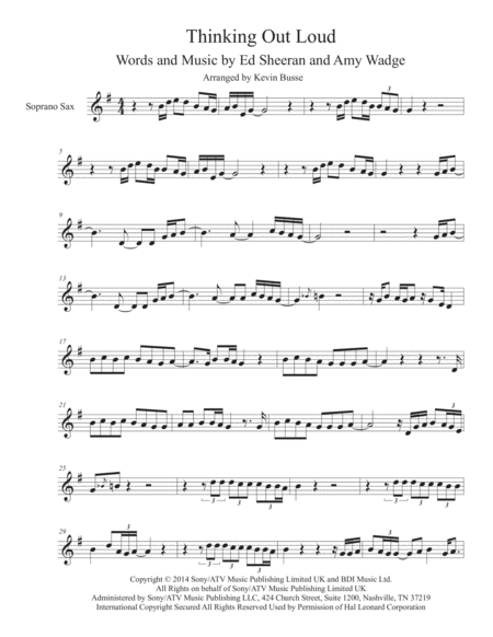 Free Sheet Music Thinking Out Loud Soprano Sax