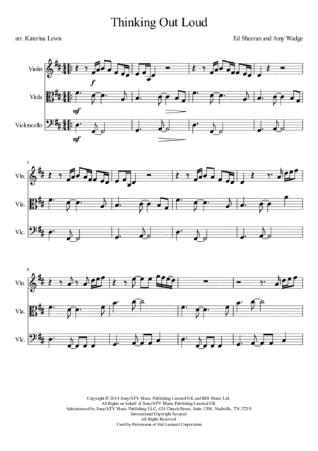 Free Sheet Music Thinking Out Loud Violin Viola Cello