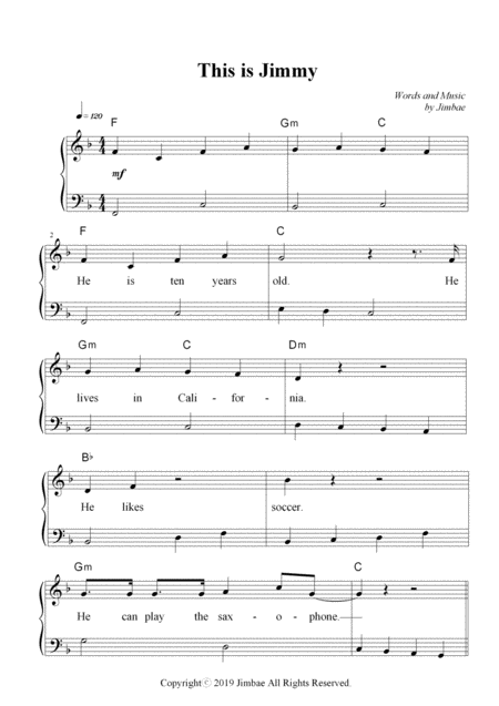 Free Sheet Music This Is Jimmy Nursery Rhymes For Easy Piano