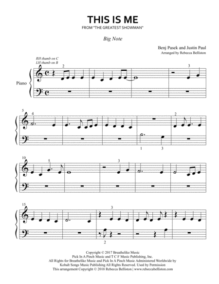 Free Sheet Music This Is Me Big Note