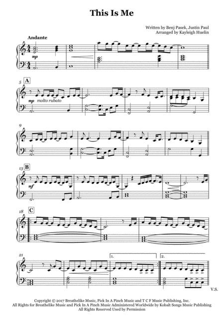 Free Sheet Music This Is Me From The Greatest Showman Easy Intermediate Piano Solo