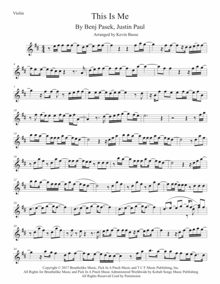 This Is Me Original Key Violin Sheet Music