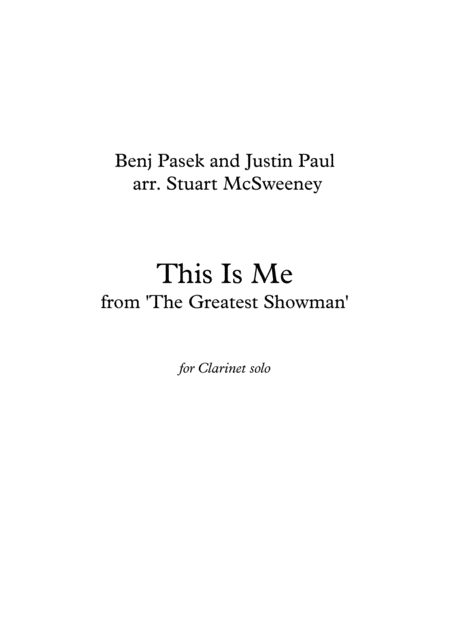 This Is Me The Greatest Showman Clarinet Solo Sheet Music