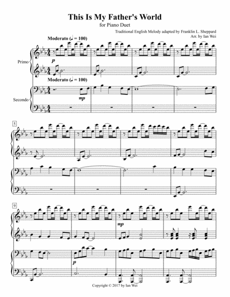 Free Sheet Music This Is My Fathers World For Piano Duet