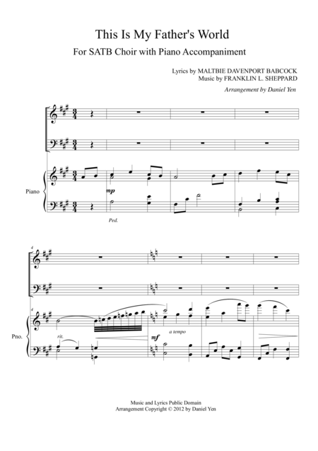 Free Sheet Music This Is My Fathers World For Satb Choir With Piano Accompaniment