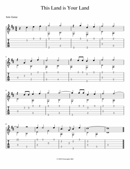 This Land Is Your Land Solo Guitar Level 2 Sheet Music