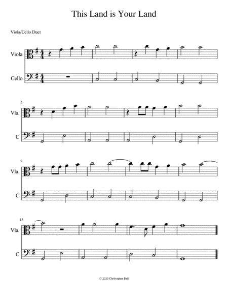 This Land Is Your Land Viola Cello Duet Level 1 Sheet Music