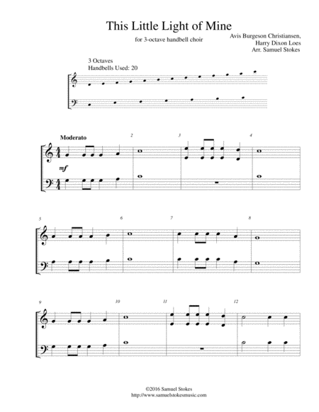 Free Sheet Music This Little Light Of Mine 3 Octave Handbell Choir