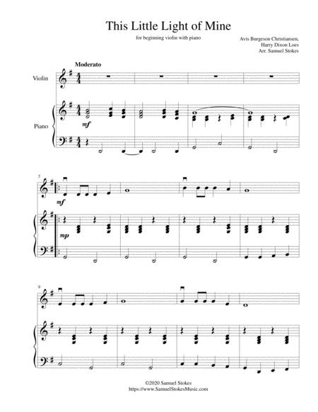 Free Sheet Music This Little Light Of Mine For Beginning Violin With Optional Piano Accompaniment