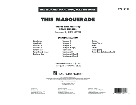 This Masquerade Arr Rick Stitzel Conductor Score Full Score Sheet Music