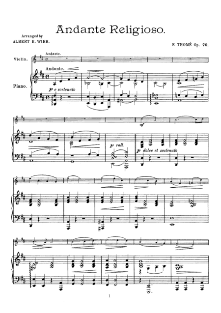 Free Sheet Music Thom Andante Religioso For Violin Piano Vn005