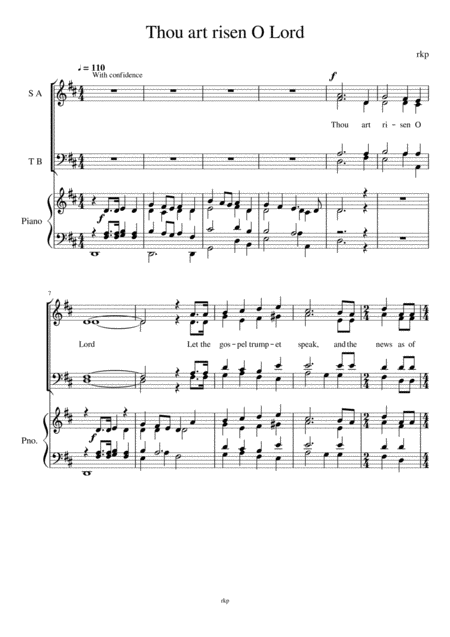 Free Sheet Music Thou Art Risen O Lord