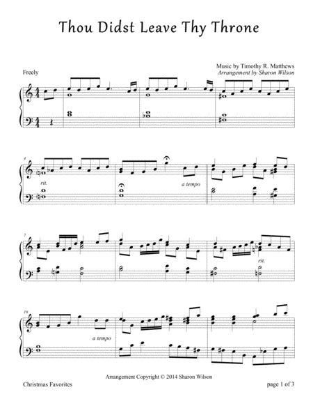 Free Sheet Music Thou Didst Leave Thy Throne Piano Solo