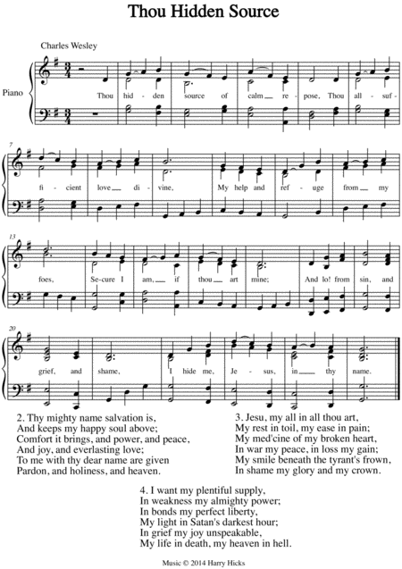 Thou Hidden Source A New Tune To A Wonderful Wesley Hymn Sheet Music