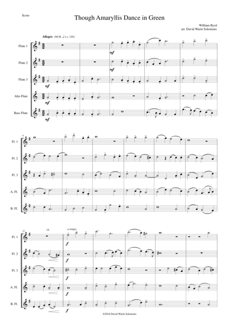 Though Amaryllis Dance In Green For Flute Quintet 3 Flutes Alto Flute Bass Flute Sheet Music