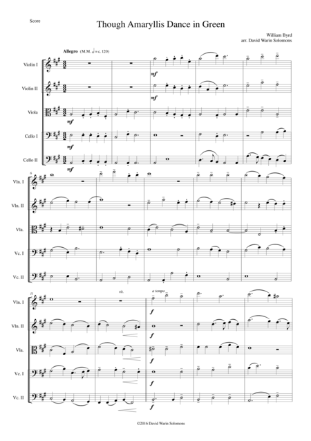 Though Amaryllis Dance In Green For String Quintet Sheet Music