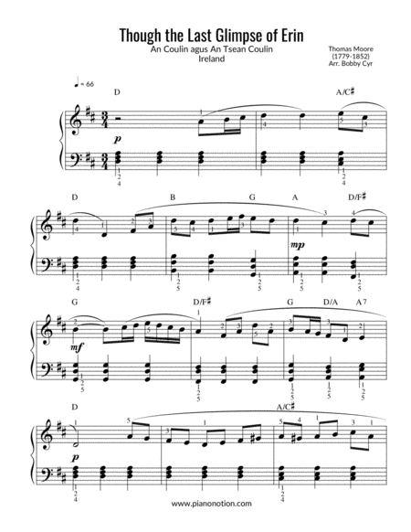 Though The Last Glimpse Of Erin Thomas Moore Piano Solo Sheet Music