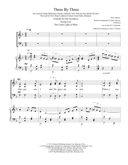 Three By Three Grateful For His Goodness Swing Low This Little Light Of Mine Sab Sheet Music