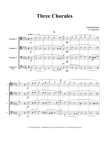 Free Sheet Music Three Chorales For Trombone Quartet