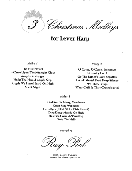 Three Christmas Medleys For Lever Harp Sheet Music