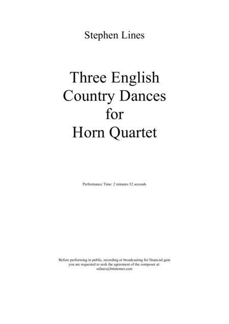 Three English Country Dances For Horn Quartet Sheet Music