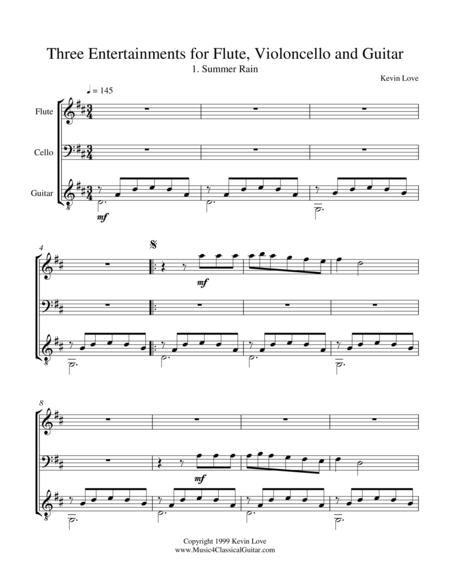 Three Entertainments For Flute Cello And Guitar Summer Rain Score And Parts Sheet Music