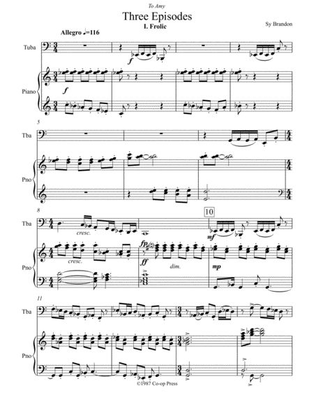 Three Episodes For Tuba And Piano Sheet Music