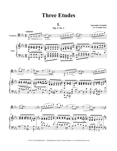 Three Etudes For Trombone And Piano Sheet Music