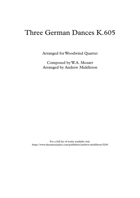 Free Sheet Music Three German Dances K 605 Arranged For Wind Quartet