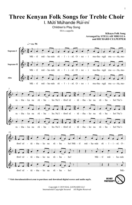 Three Kenyan Folksongs For Treble Choir Sheet Music