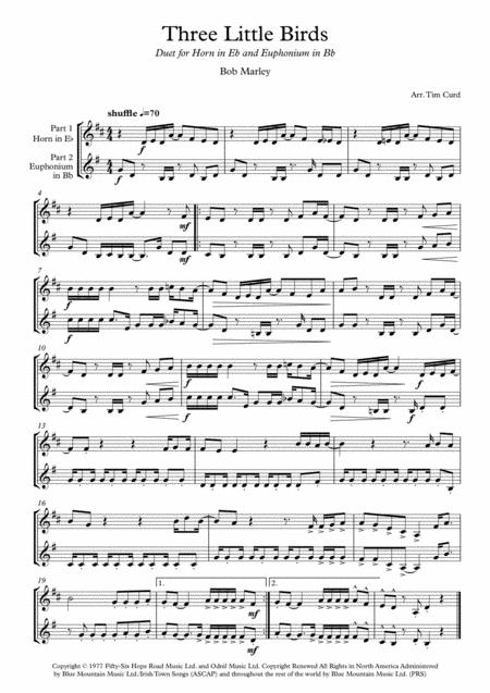 Three Little Bird Duet For Horn In Eb And Euphonium In Bb Sheet Music