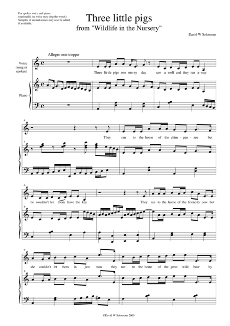 Three Little Pigs For Spoken Or Sung Voice And Piano Sheet Music