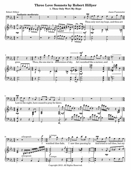 Free Sheet Music Three Love Sonnets By Robert Hillyer