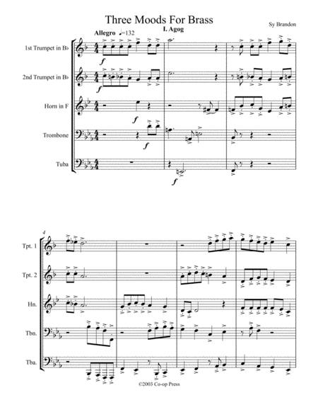 Free Sheet Music Three Moods For Brass Quintet