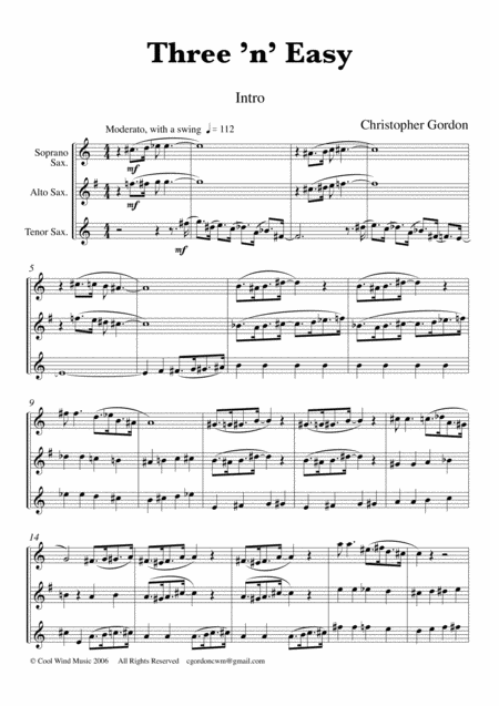 Free Sheet Music Three N Easy For Saxophone Trio Soprano Alto And Tenor Saxophones