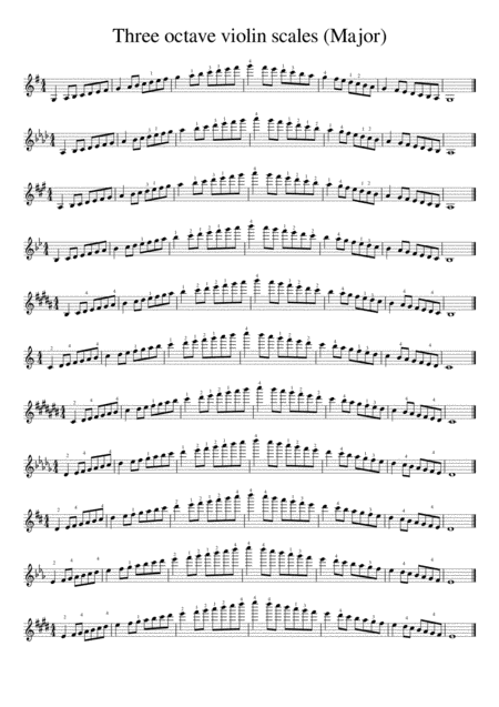 Three Octave Violin Scales Major Sheet Music