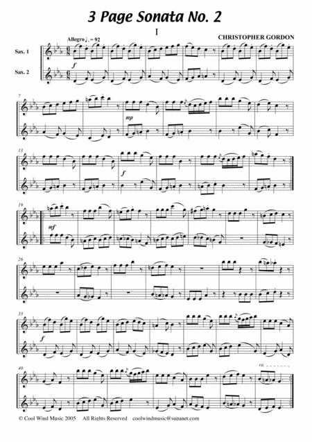 Free Sheet Music Three Page Sonata No 2 For 2 Saxophones
