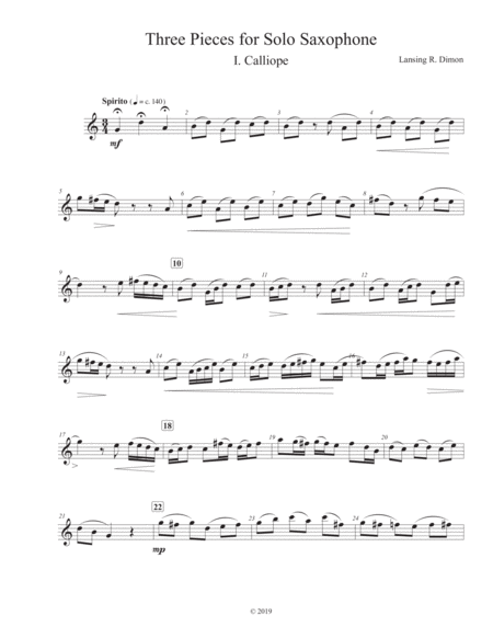 Three Pieces For Solo Saxophone Sheet Music