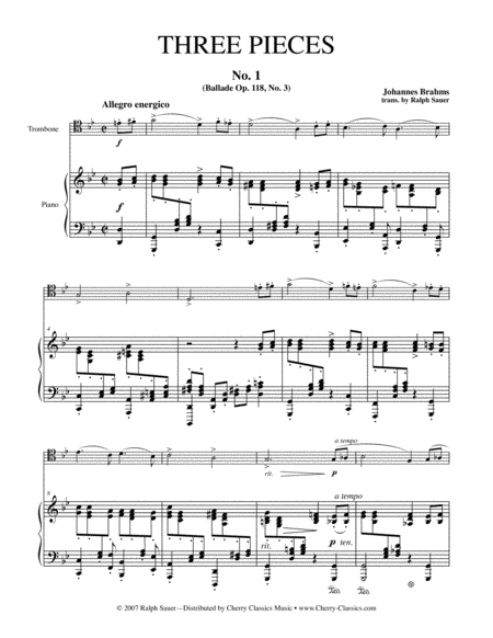 Free Sheet Music Three Pieces For Tenor Trombone And Piano