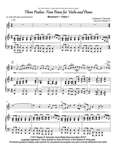 Three Psalms Tone Poem For Instrumental Solo Violin Movement 1 Psalm 1 Sheet Music