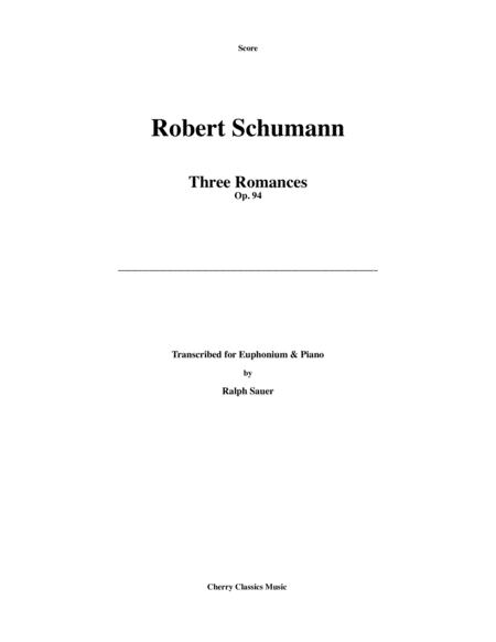 Three Romances For Euphonium And Piano Opus 94 Sheet Music