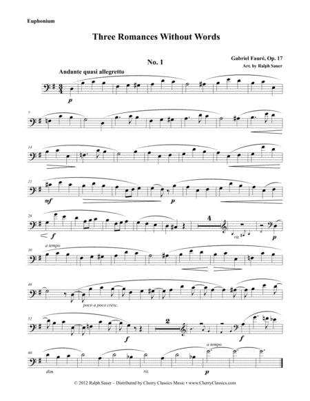 Three Romances Without Words Opus 17 For Euphonium And Piano Sheet Music