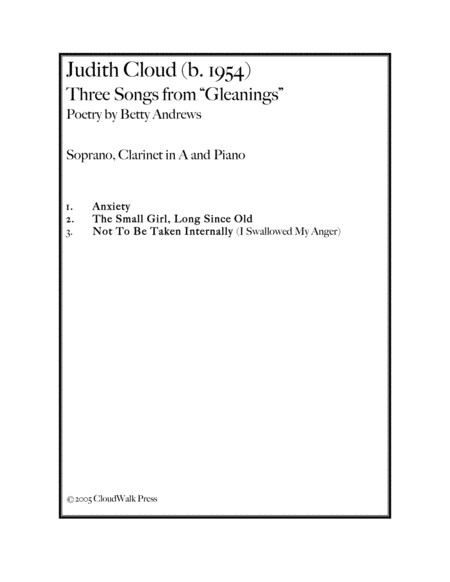 Three Songs From Gleanings For Soprano And Clarinet In A Sheet Music