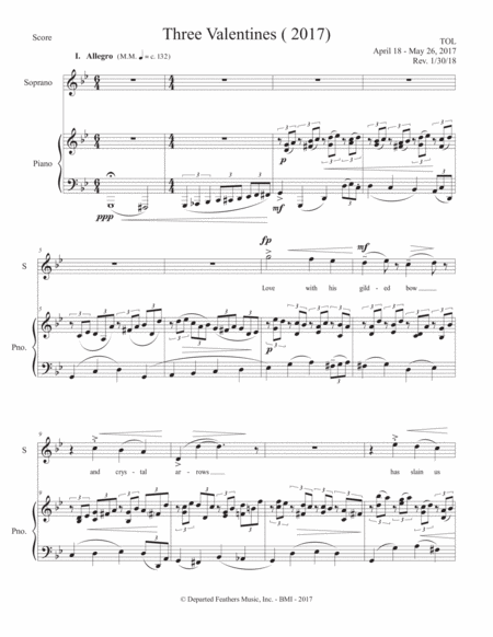 Free Sheet Music Three Valentines 2017 For Soprano And Piano